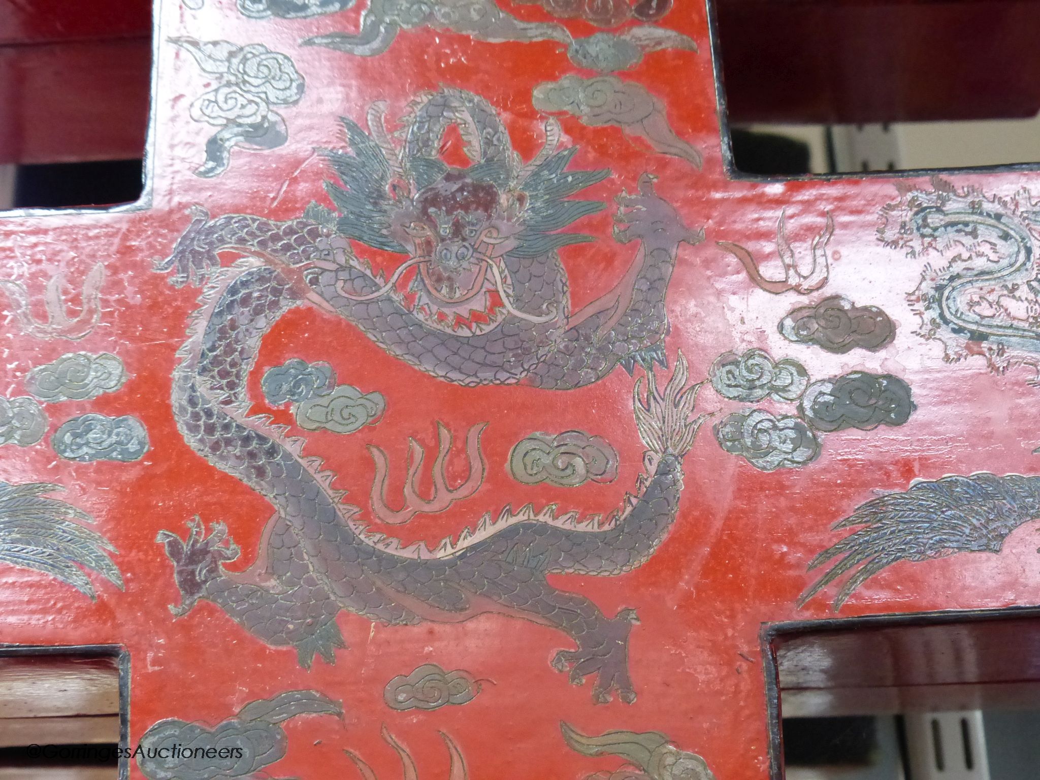 An Oriental painted papier mache stand